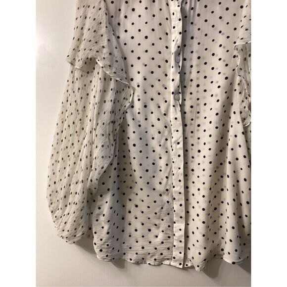 Saloni Silk Polka Dot Button Up Balloon Sleeve Blouse Black White - Picture 4 of 14